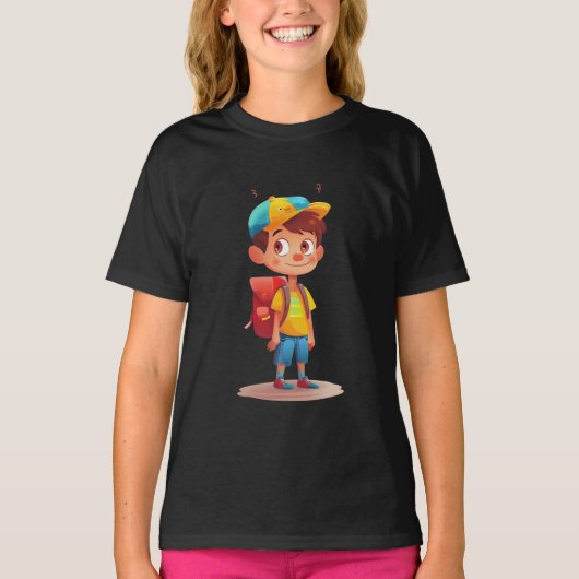 Cute School Boy T-shirt voor kinderen – Happy Back (Voorkant)