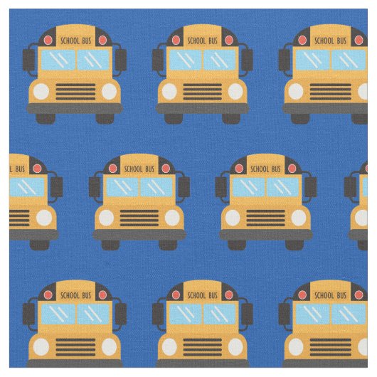 Cute School Bus Driver Royal Blue Pattern Stof (Close Up)