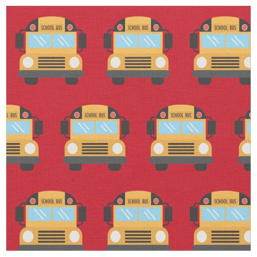 Cute School Bus Red Pattern Stof (Close Up)