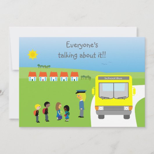 Cute School Kinder & Bus Birthday Party Kaart (Voorkant)