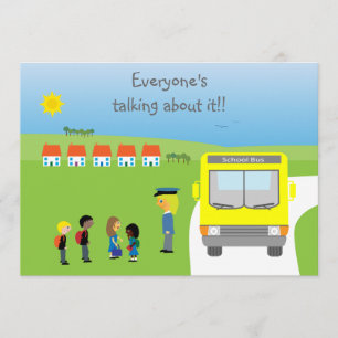 Cute School Kinder & Bus Birthday Party Kaart