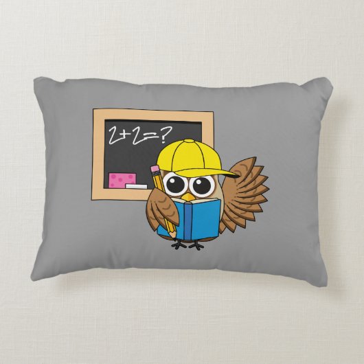 Cute School Student Owl Cartoon Accent Kussen (Achterkant)