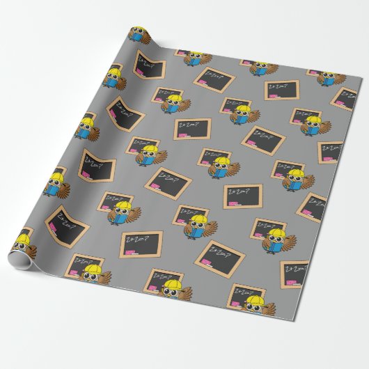 Cute School Student Owl Cartoon Cadeaupapier (Uitgerold)