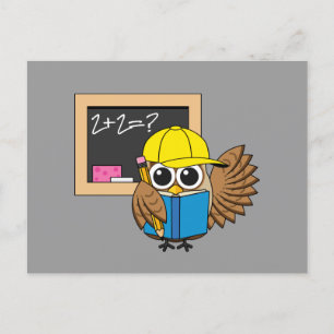 Cute School Student Owl Cartoon Feestdagenkaart