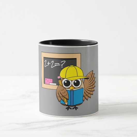 Cute School Student Owl Cartoon Mok (Midden)