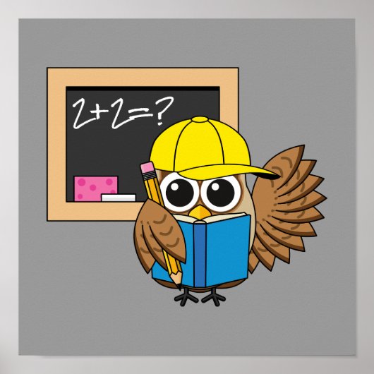 Cute School Student Owl Cartoon Poster (Voorkant)
