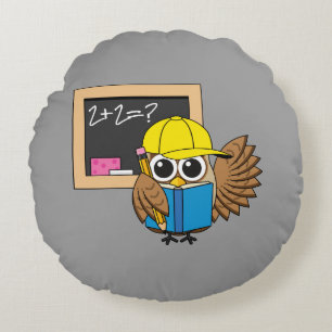 Cute School Student Owl Cartoon Rond Kussen