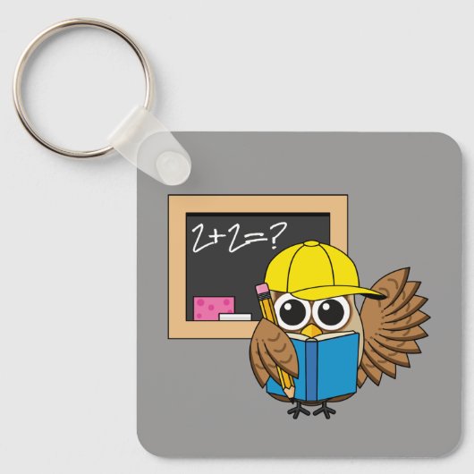 Cute School Student Owl Cartoon Sleutelhanger (Voorkant)