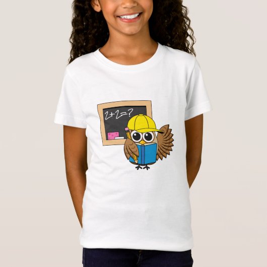 Cute School Student Owl Cartoon T-shirt (Voorkant)