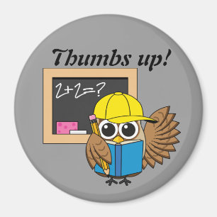 Cute School Student Owl Cartoon   Tekst toevoegen Magneet