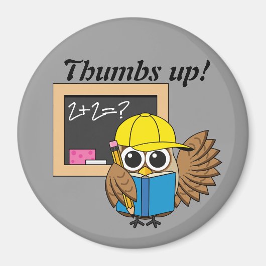 Cute School Student Owl Cartoon | Tekst toevoegen Magneet (Voorkant)