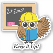 Cute School Student Owl Cartoon | Tekst toevoegen Sticker (Voorkant)
