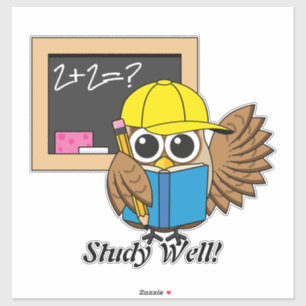 Cute School Student Owl Cartoon Tekst toevoegen Sticker