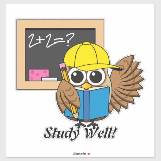 Cute School Student Owl Cartoon | Tekst toevoegen Sticker (Vel)