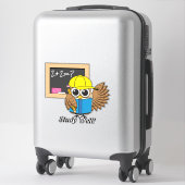 Cute School Student Owl Cartoon | Tekst toevoegen Sticker (Koffer)