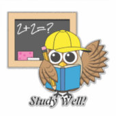 Cute School Student Owl Cartoon | Tekst toevoegen Sticker (Voorkant)