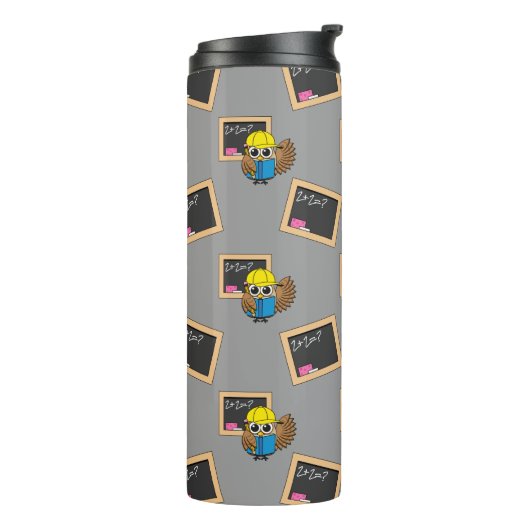 Cute School Student Owl Cartoon Thermosbeker (Gedraaid links)