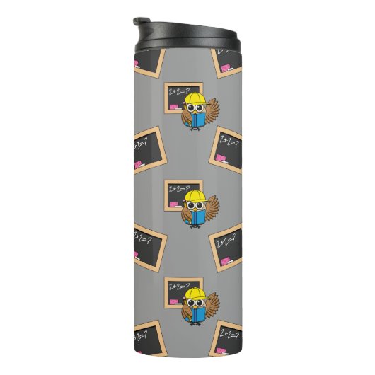 Cute School Student Owl Cartoon Thermosbeker (Geroteerd rechts)