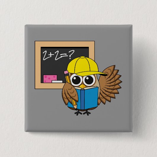 Cute School Student Owl Cartoon Vierkante Button 5,1 Cm (Voorkant)