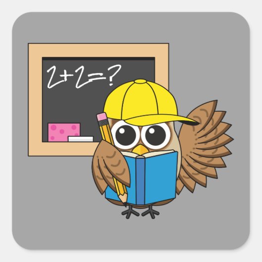 Cute School Student Owl Cartoon Vierkante Sticker (Voorkant)