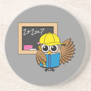 Cute School Student Owl Cartoon Zandsteen Onderzetter