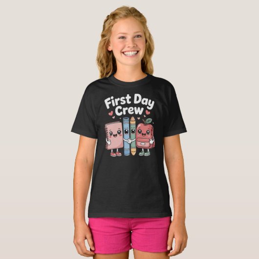 Cute School Supplies Friends First Day Crew T-shirt (Voorkant volledig)