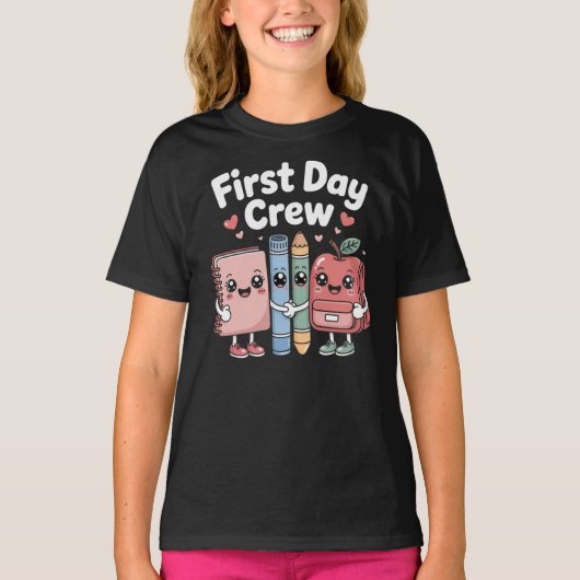 Cute School Supplies Friends First Day Crew T-shirt (Voorkant)