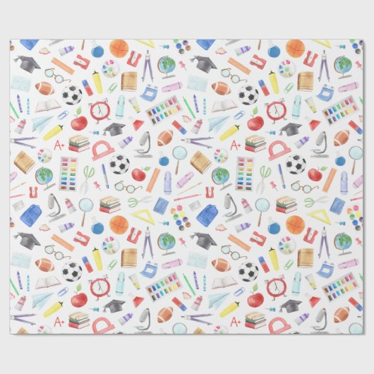 Cute School Supply Back to School Pattern Cadeaupapier (Vlak)
