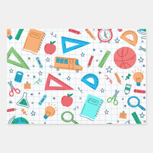 Cute School Supply Back to School Pattern Inpakpapier Vel (Voorkant 2)