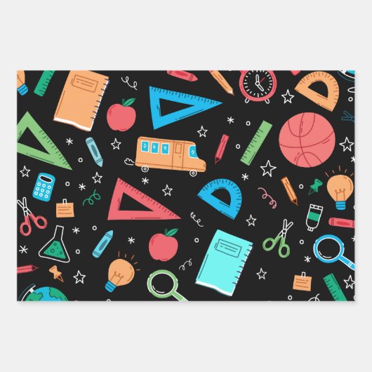 Cute School Supply Back to School Pattern Inpakpapier Vel (Voorkant)