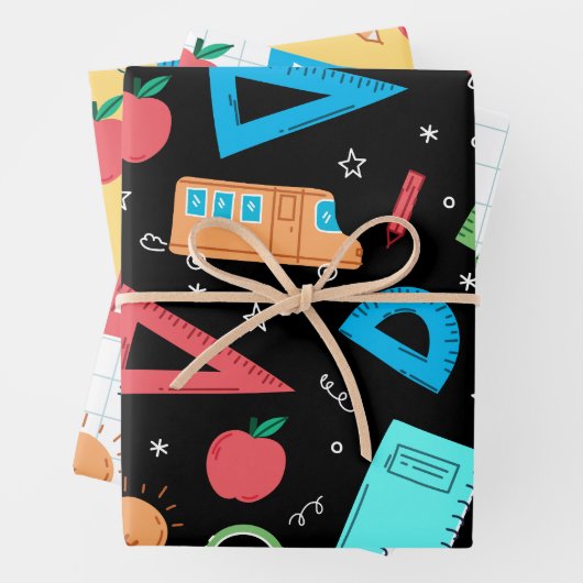 Cute School Supply Back to School Pattern Inpakpapier Vel (In situ)