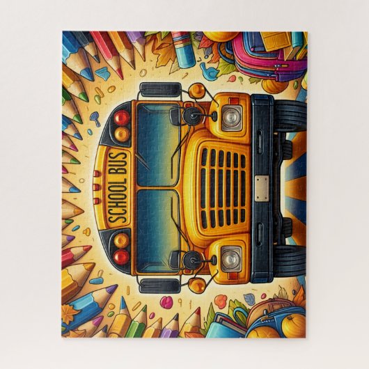 Cute Schoolbus Met Potloden Legpuzzel (Verticaal)