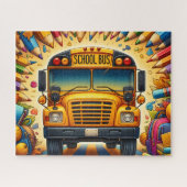 Cute Schoolbus Met Potloden Legpuzzel (Horizontaal)