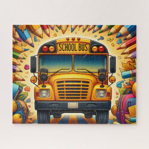 Cute Schoolbus Met Potloden Legpuzzel