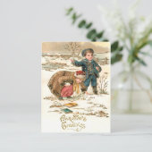 Cute  Schoolchildren die op sneeuw spelen Briefkaart (Staand voorkant)