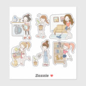 Cute Schoonmaak Karweitjes Meisjes Karakter Sticke Sticker (Vel)