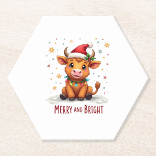 Cute Schotse babykoe Kerstverlichting Merry & Br Kartonnen Onderzetters