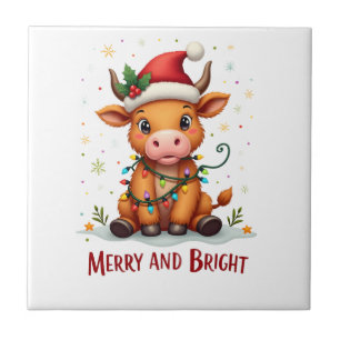 Cute Schotse babykoe Kerstverlichting Merry & Br Tegeltje