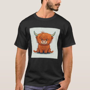 Cute Schotse Hoogland Koe Illustratie Kleine Hor T-shirt