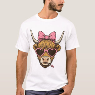 Cute Schotse Koe Hart Bril Vintage T-shirt Desi