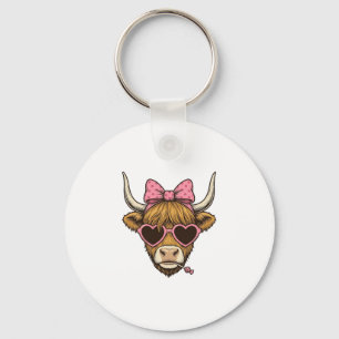 Cute Schotse Koe Hart Bril Vintage T-shirt Desi Sleutelhanger