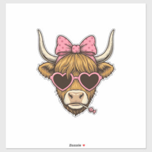 Cute Schotse Koe Hart Bril Vintage T-shirt Desi Sticker
