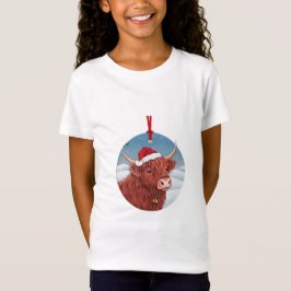 Cute Schotse Koe Kinder Kerstshirt | Kerstman Hoed T-shirt