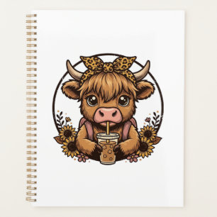 Cute Schotse Koe Koffie Zonnebloem Vintage T-shirt Planner