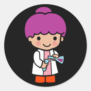 Cute Scientist/Chemist Girl met Flask Ronde Sticker