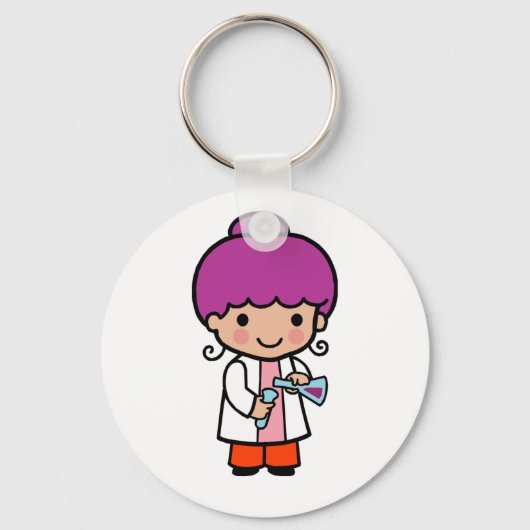 Cute Scientist/Chemist Girl met Flask Sleutelhanger (Voorkant)