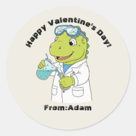 Cute scientist dinosaur  Valentine  Ronde Sticker