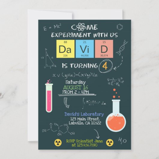 Cute Scientist Laboratory Birthday Party Invite Kaart (Voorkant)