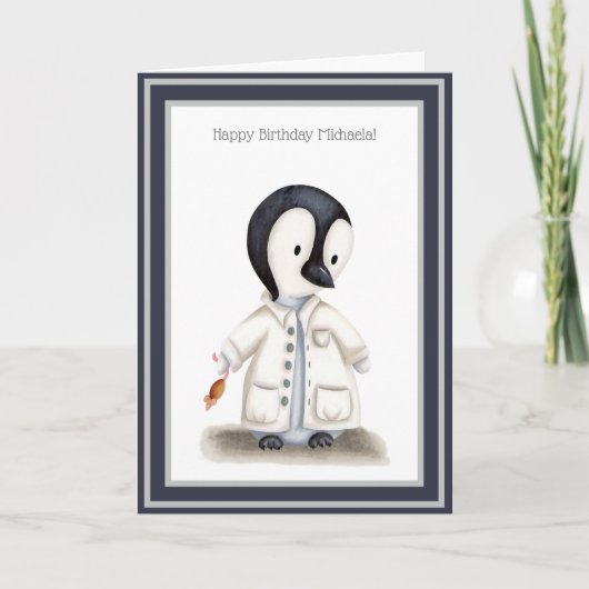 Cute Scientist Penguin Personalized Birthday Kaart (Voorkant)