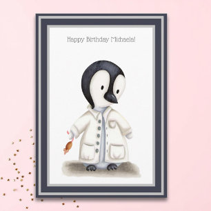 Cute Scientist Penguin Personalized Birthday Kaart